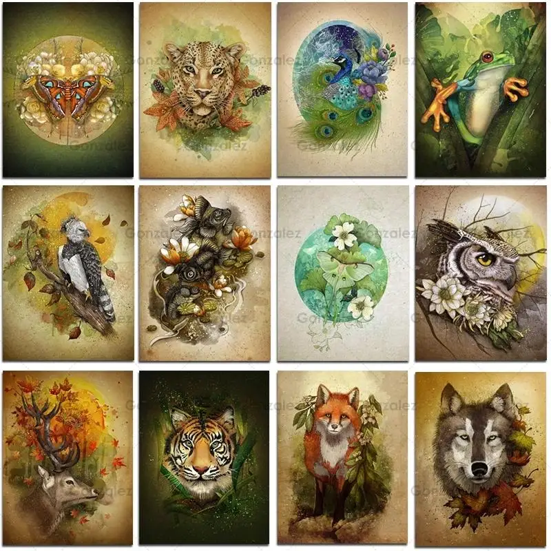 

Animals Flower Pictures Full Drill Diy Tiger Leopard Diamond Painting Mosaic Cross Stitch Handmade Gift 5D Embroidery Home Decor