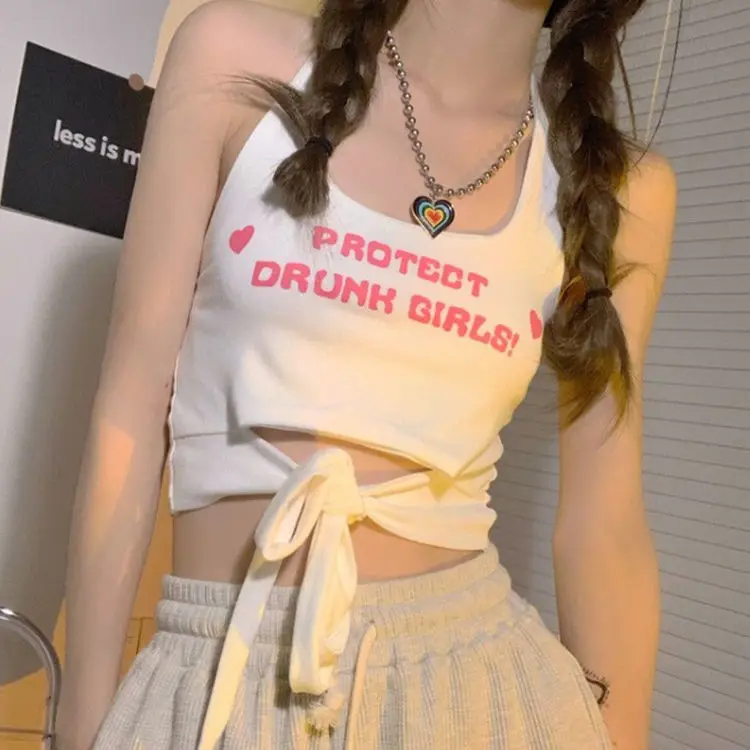 

Summer New Korean Navel Exposed Short T-shirt Women's Inner Vest Women's Design Hanging Neck Suspender Spice Girl Top