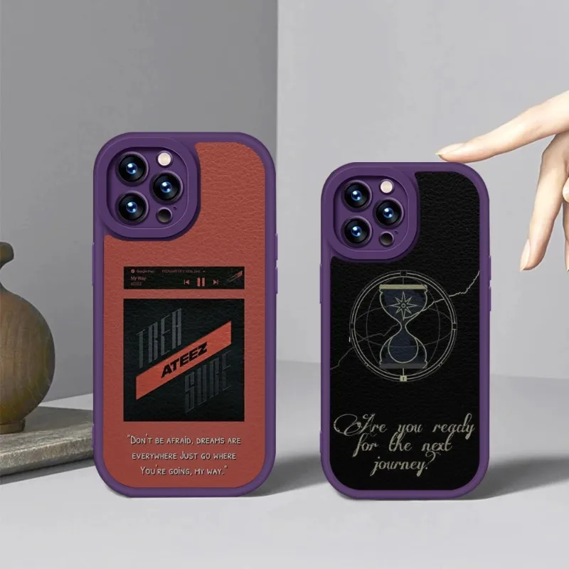 

KPOP ATEEZ Logo Phone Case Purple For IPhone 14 11 13 12 Pro Max Mini Xs X Xr 7 8 Plus SE2020 Leather Silicone Texture Coque