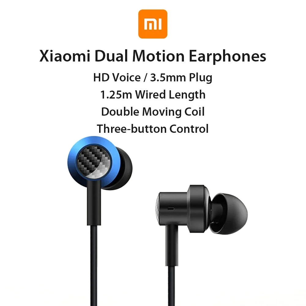 

Xiaomi Dual Motion Earphones In-Ear 1.25m Wired Headset 3.5mm Plug/HD Voice/Bass Enhancement/Three-button Control Headphones