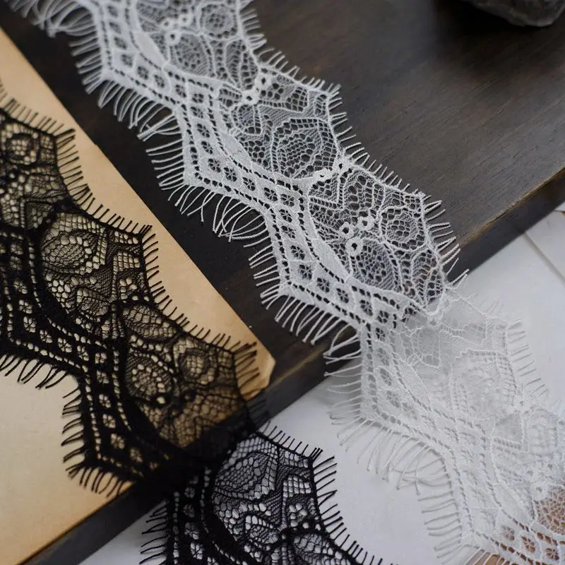 

9 метров в ширину, 6 см, модная Высококачественная Черная кружевная отделка ресниц ручной работы, кружевная ткань Шантильи