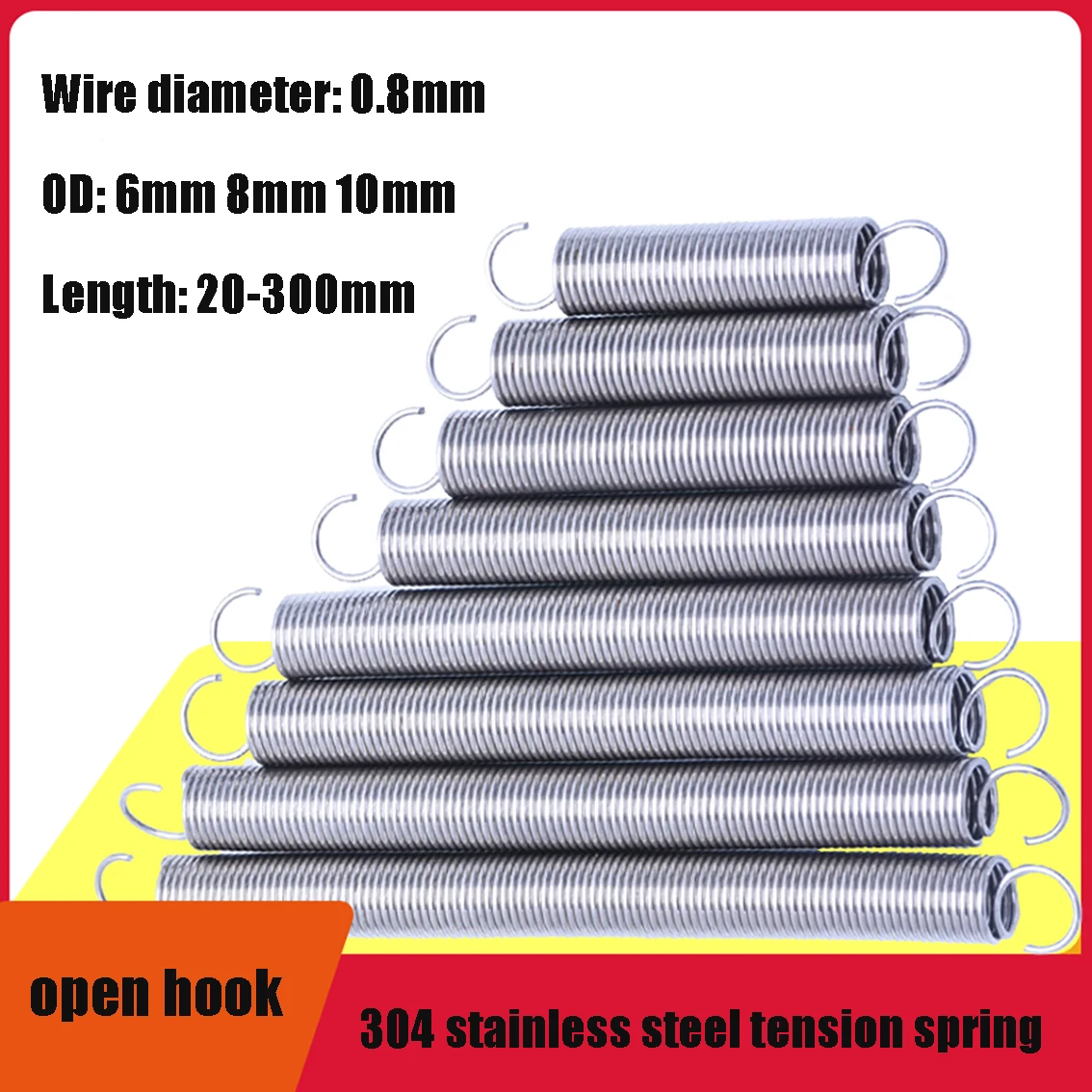 

Пружинный крючок из нержавеющей стали, диаметр проволоки 0,8 мм, 304 дюйма, спиральный Натяжной пружинный крючок, длина 20-160 мм, внешний диаметр 6/8/10 мм, 1 шт.