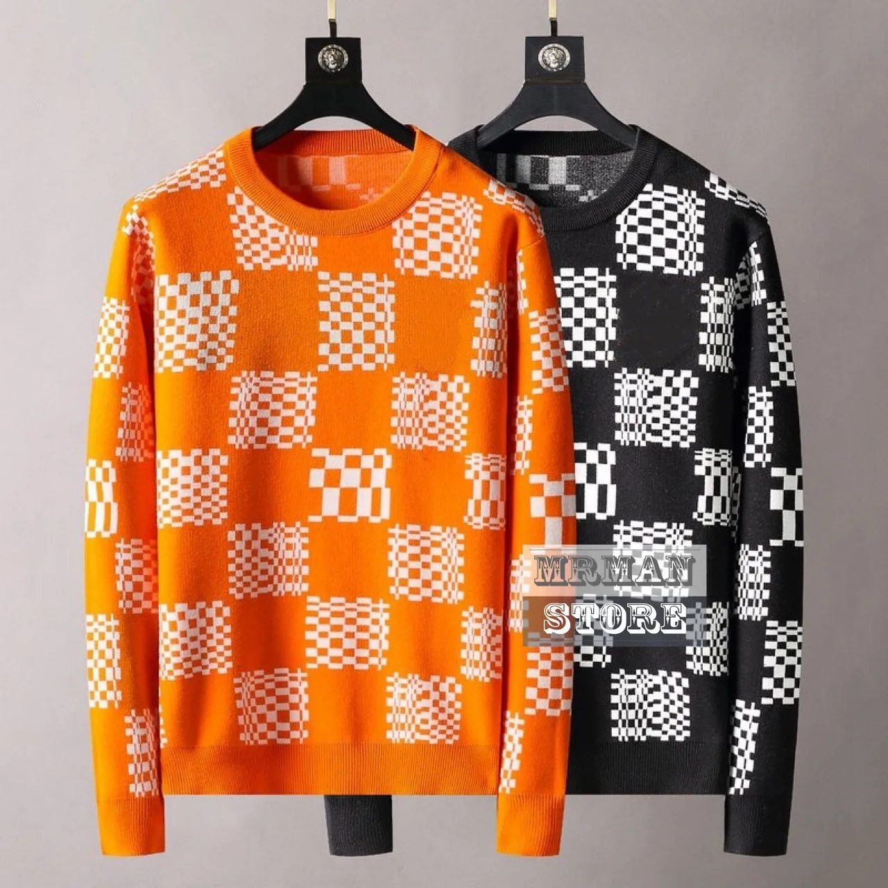 

The Best Version Spring Men Clothing O Neck Plaid Logoed Letters Vintage mens Sweater 30% Wool 70% Cashmere Knitted Long Sleeve