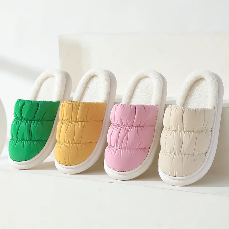 

New Winter Warm Cotton Slippers Women Waterproof Down Platform Home Slippers Woman Soft Thick Plush Indoor Fulffy Shoes Ladies