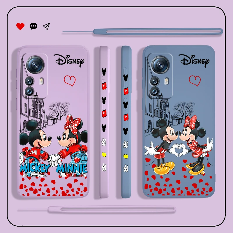 

Love Mickey Mouse Minne Liquid Left Rope Phone Case For Xiaomi 13 Lite 12T 12S 12 11 Ultra 11T 10T 9 Pro 5G Cover Shell Capa