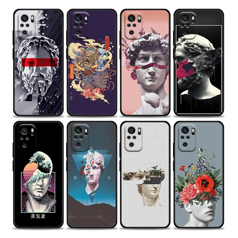 

Art David Statue Flower Phone Case for Redmi 10 9 9A 9C 9i K20 K30 K40 Plus Note 10 11 Pro Soft Silicone