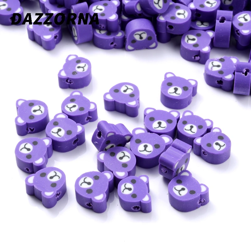 

50Pcs/Pack Purple Color Little Bear Shape Polymer Clay Beads Loose Spacer Beads For Jewelry Making DIY Handmade Accessories