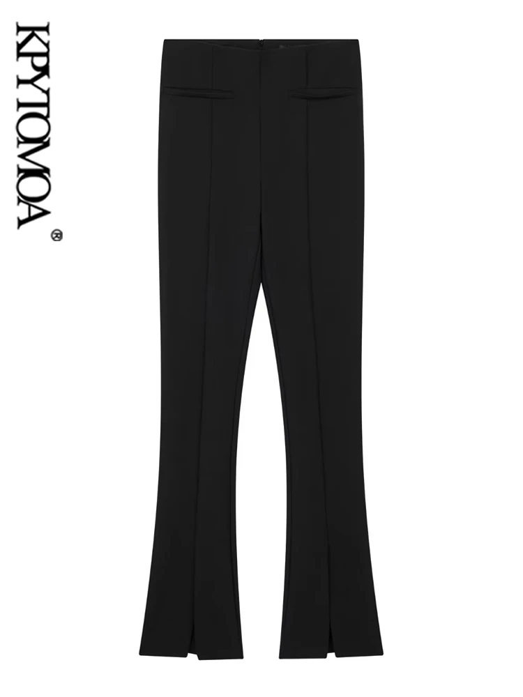 

Модные женские брюки-клеш KPYTOMOA с разрезом на подоле, винтажные женские брюки с высокой талией и молнией на спине