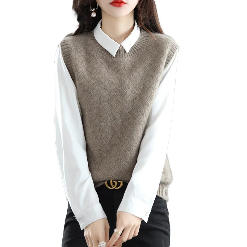 

Women's Knitted Wool Vest 2022 Winter New Loose Comfortable Sleeveless Crew Neck Sweater Knitwear Warm And Easy Tops Outwear
