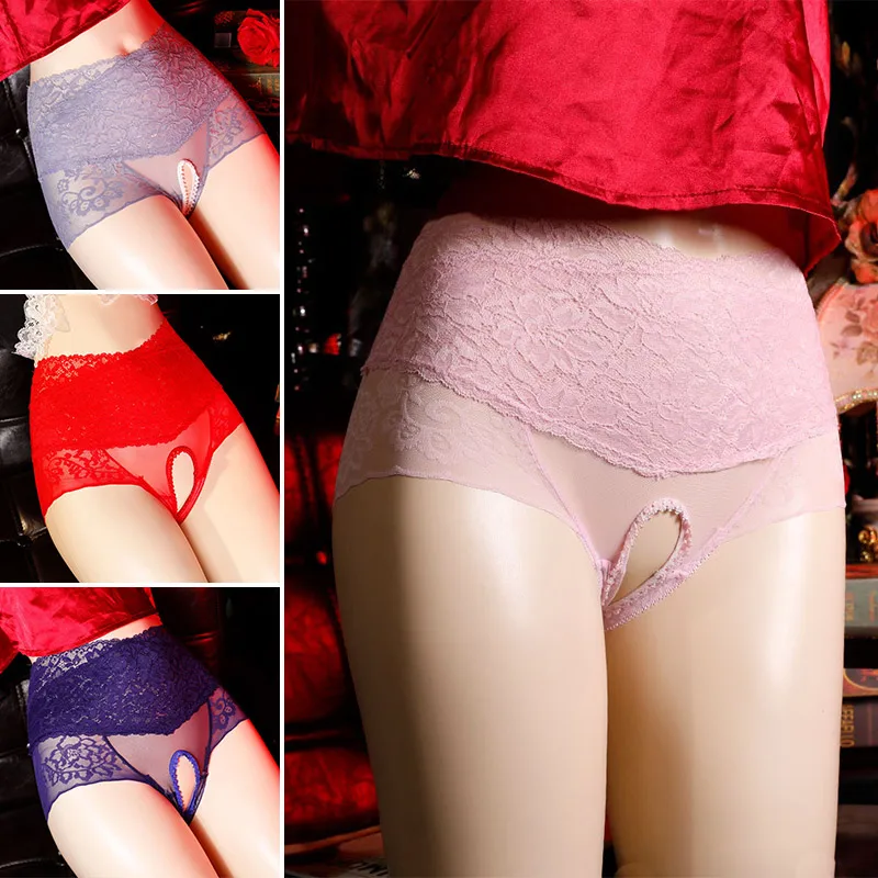 

High Waist Open Crotch Panties Women's Transparent Sexy Free Temptation Lace Triangle Briefs Light Soft Mesh Erotic Underwear