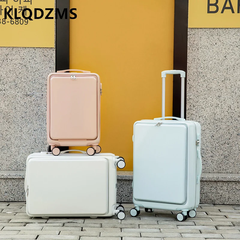 KLQDZMS The New Trolley Suitcase 20 Inches Ladies Waterproof Silent Universal Wheel Front Open Computer Boarding Luggage