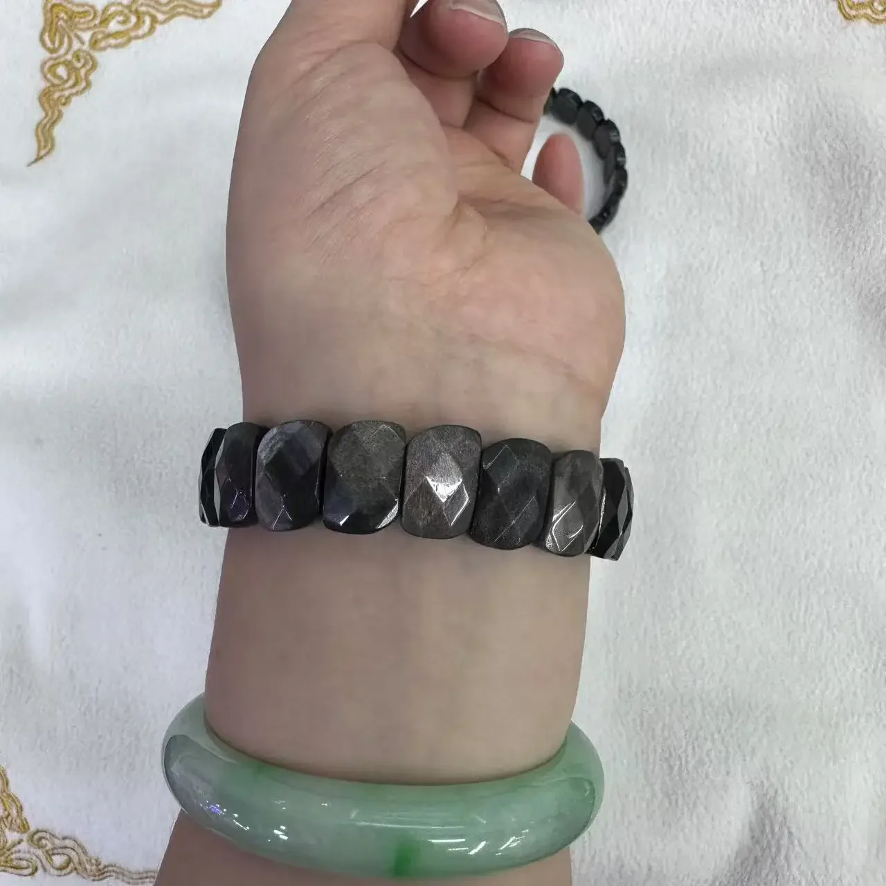 Браслет из натурального серебра с бусинами обсидиана ювелирный браслет