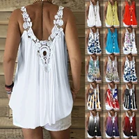 summer women tank top trendy printed loose fit casual summer lace strap sleeveless blouses v neck cami tops vest tanks crop top