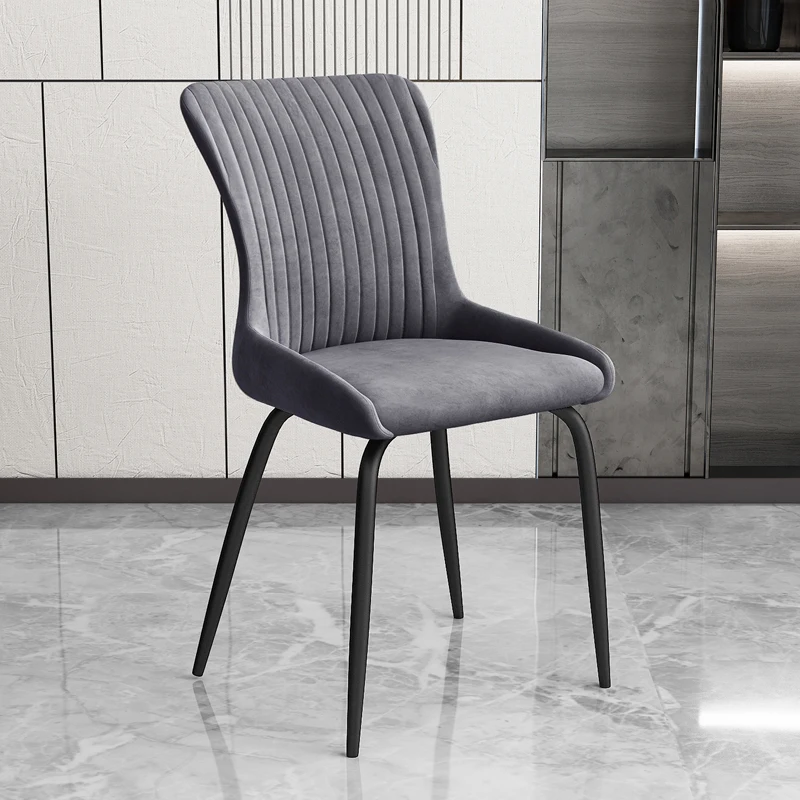 

Comfortable Nordic Dining Chairs Modern Black Metal Legs Cushions Upholstered Soft Chair with Backrest Makeup Muebles Mobile