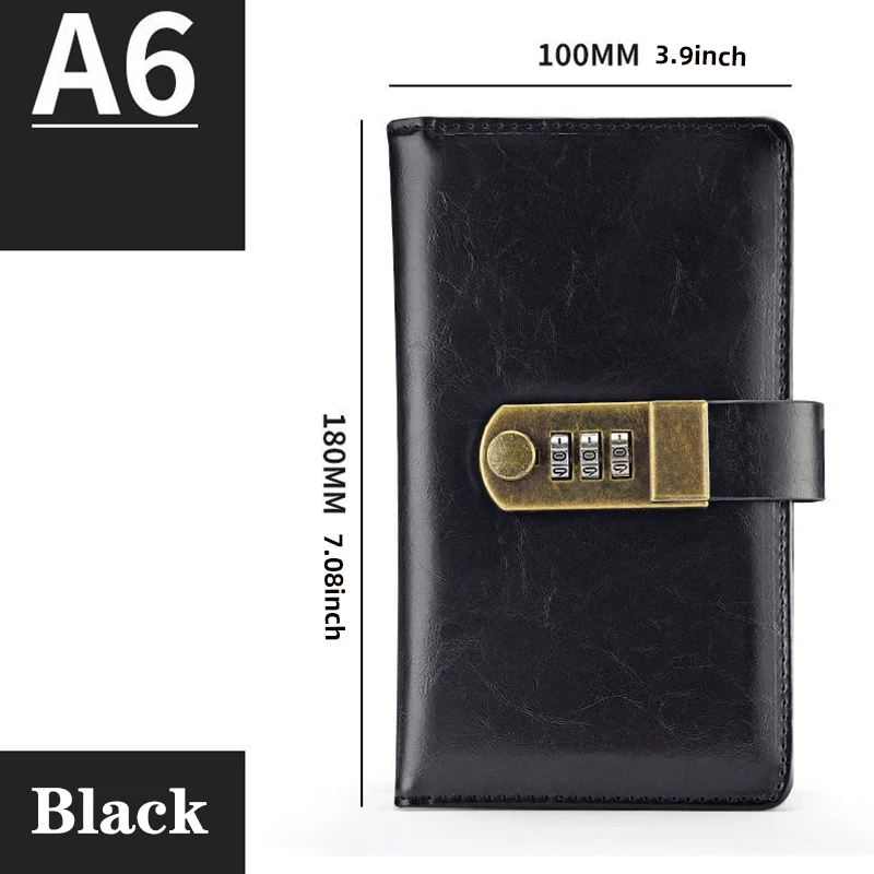 Блокнот A6 С Цифровым Замком И Дорожный Журнал Из Искусственной Кожи Черный