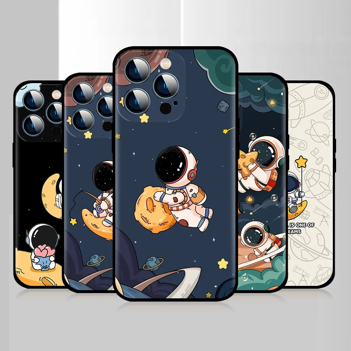 

Black Protection Phone Case For Apple iPhone 14 13 12 Mini 11 Pro Max X XS XR 7 8 Plus 6 6S SE 2022 Cover Cute Astronaut