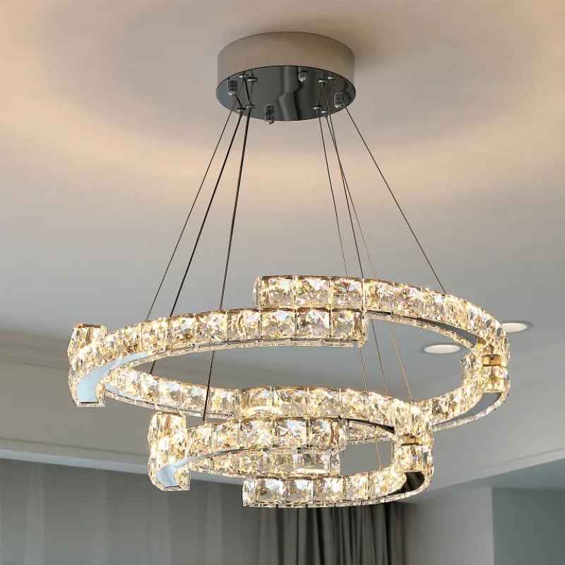 

Light Luxury Living Room Crystal Chandelier Simple Modern Atmosphere Bedroom Pendant Lights Whole House Combination Package Lamp