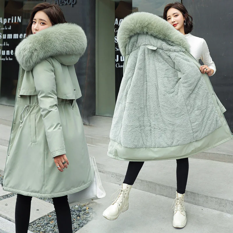 

Большой размер 5XL 6XL Длинная толстая свободная зимняя одежда парка женская осень зима пуховики с большим меховым воротником зимнее теплое пальто для женщин