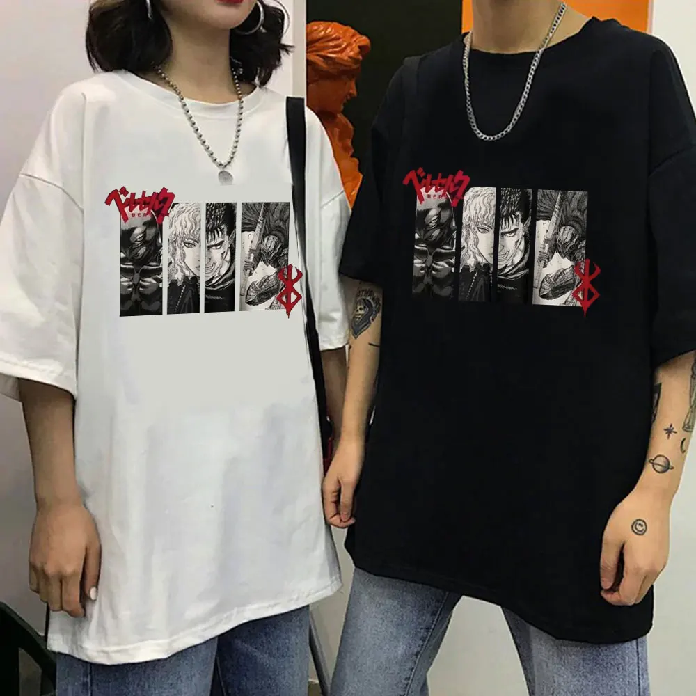 

2022 Women T Shirt Anime Fun Tees Berserk Guts Print Short Sleeve T-Shirts Summer Round Neck Clothes Male Tops