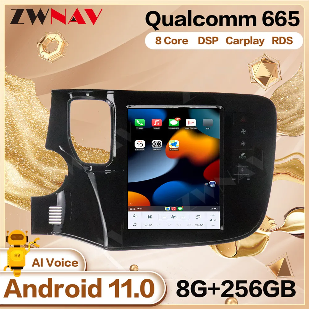 

Автомобильный мультимедийный плеер Qualcomm, экран Tesla, Android 11, для Mitsubishi Outlander 2014, 2015, 2016, 2017, 2018, GPS, радио