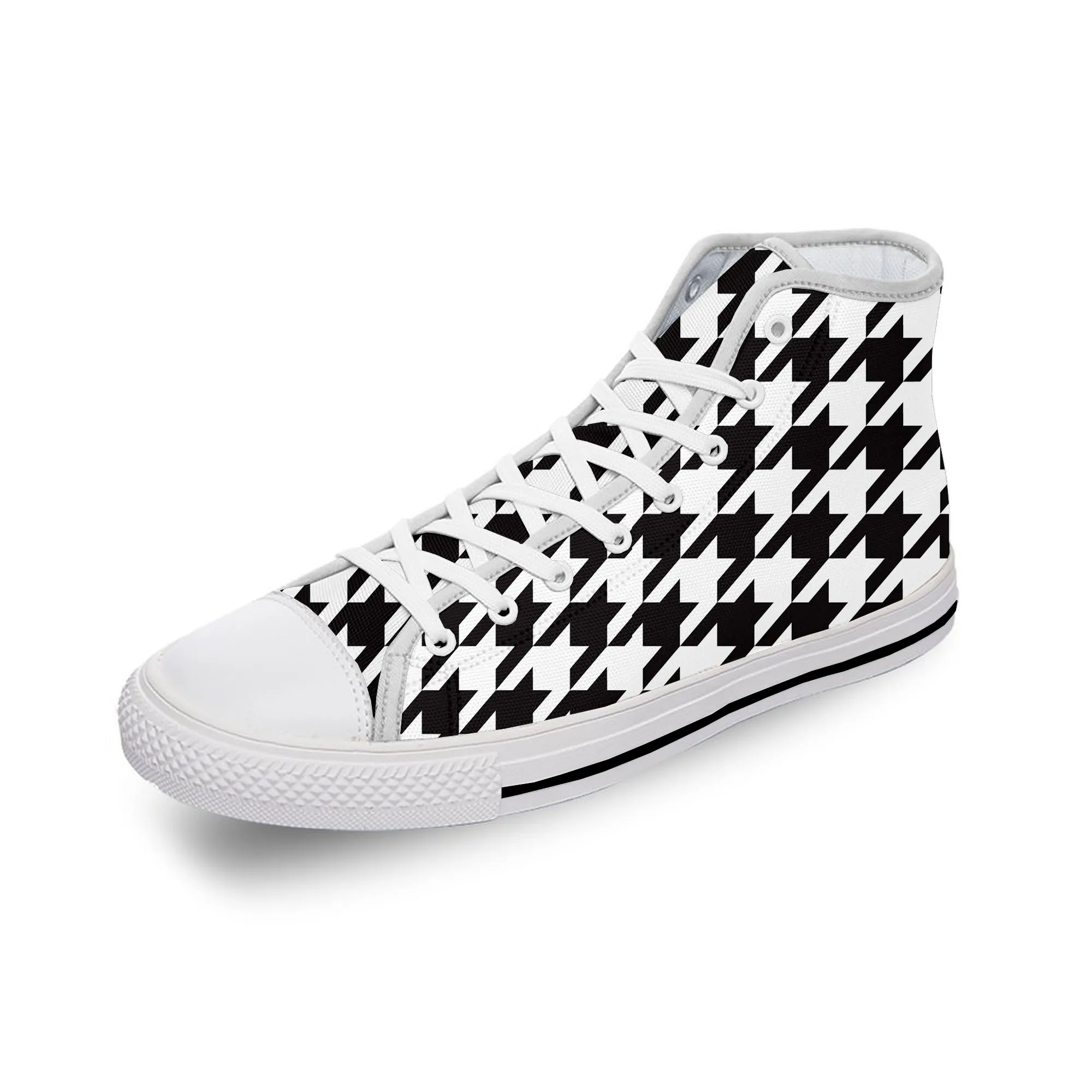 

Houndstooth Pattern Aesthetic White Cloth Fashion 3D Print High Top Canvas Shoes Men Women Lightweight Breathable Sneakers