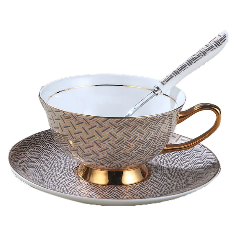 

Gold Depicting Elegant Bone China Coffee Cup Dish Spoon Set Afternoon Tea Ceramic Set