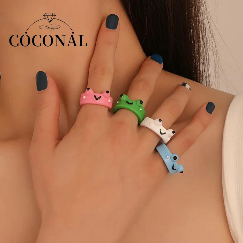 

Coconal Women Cute Fashion Aesthetic Multicolor Frog Acrylic Ring For Girl Party Sweet Birthday Gift Mood Ring Jewelry