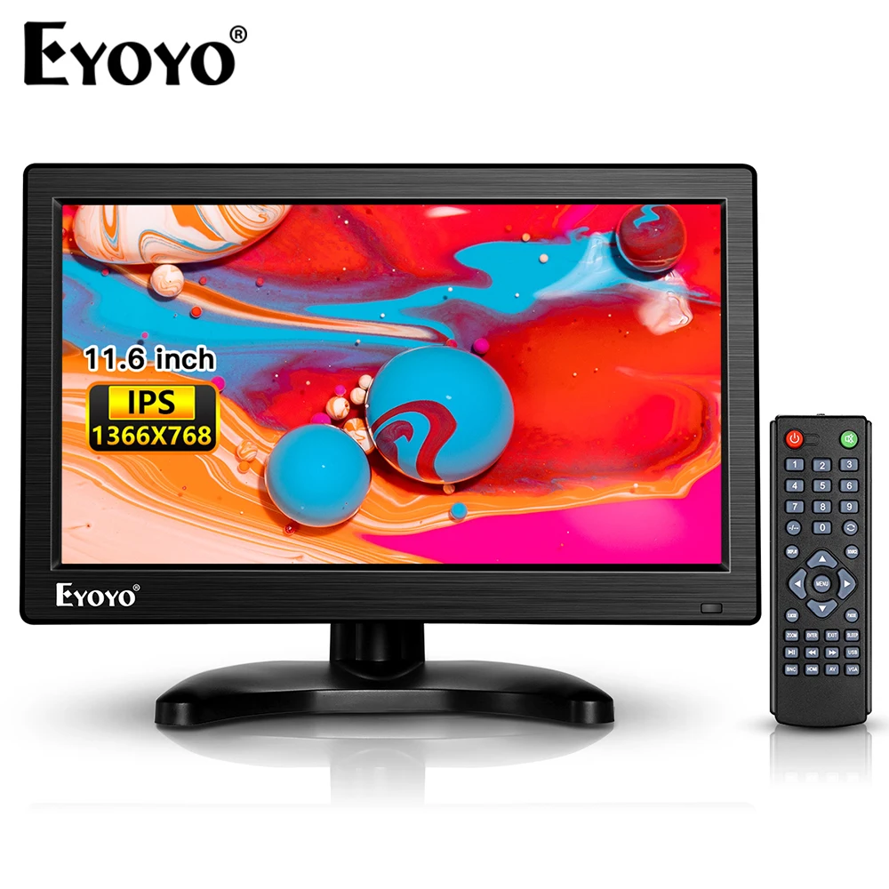 

Eyoyo Remote Control Monitor 12" IPS Screen 1366x768 HD Display With USB HDMI VGA AV BNC Audio Input For CCTV System Computer