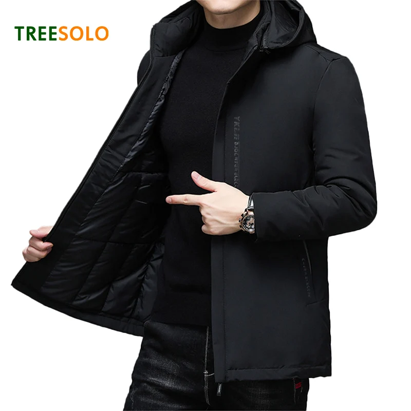 

TREESOLO Mens Winter Warm Thick Parkas Plus Size Cotton Detachable Hat Jacket Men 5XL Outwear Pocket Men New 5XL Classic Coat