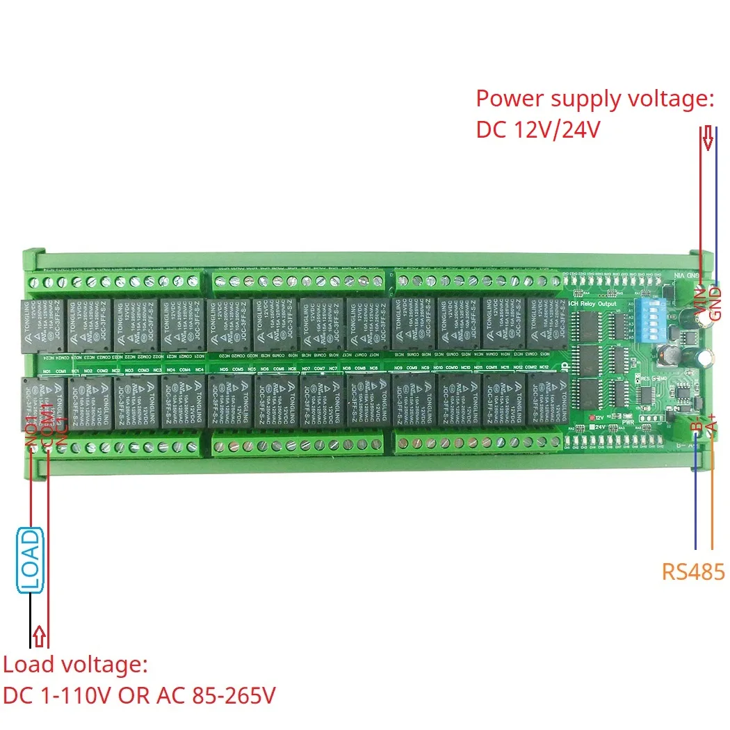 24CH RS485 ВКЛ/ВЫКЛ Мгновенная задержка Защелка 12 В 24 Релейный модуль Uart Modbus ПЛК Плата