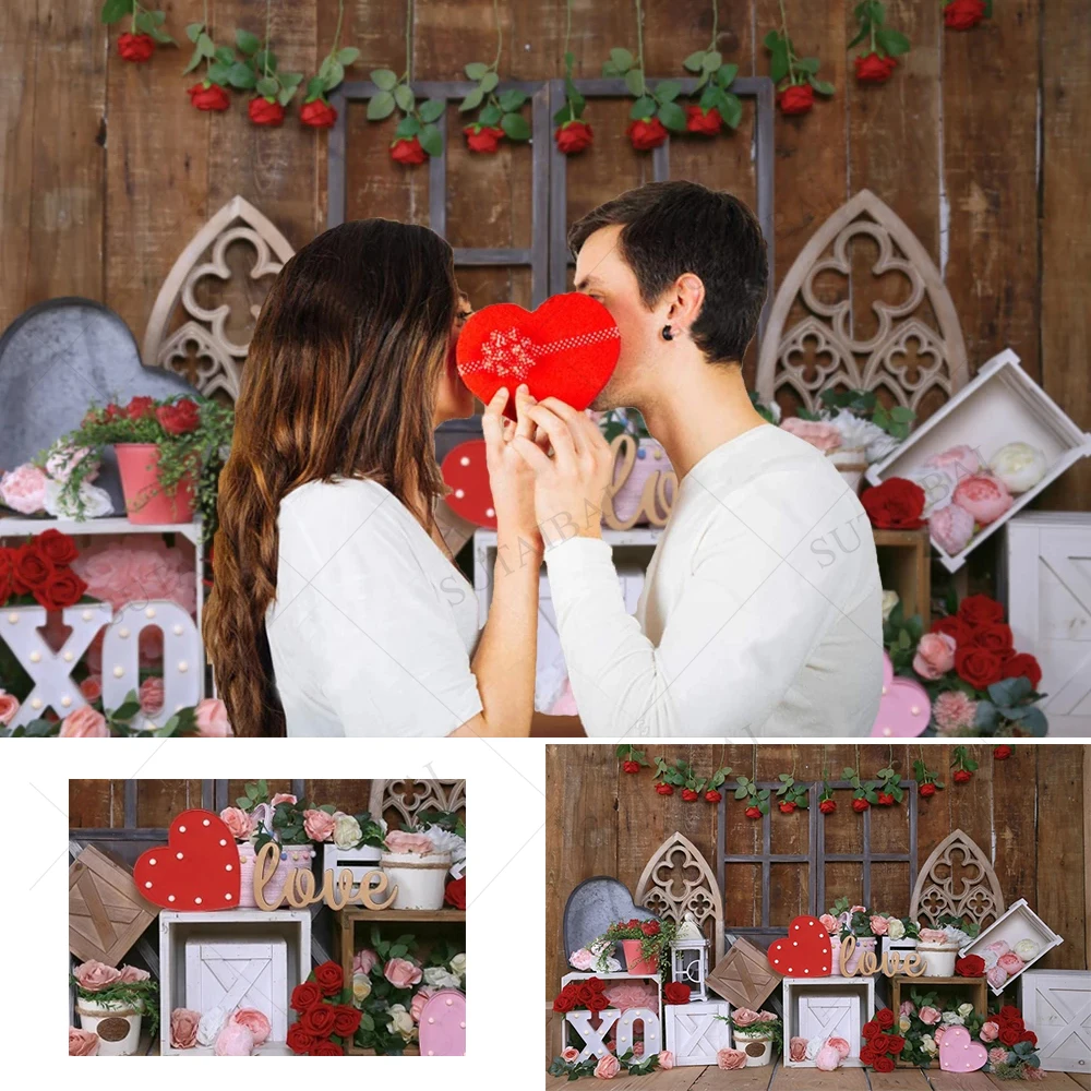 

Outdoor Wedding Party Valentine Background Wooden Board Flowers Love Heart Decoration Wedding Bridal Shower Photo Studio Props