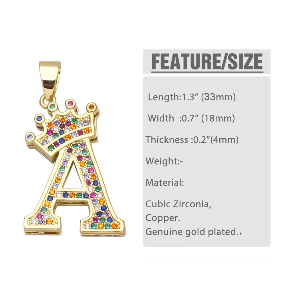 OCESRIO A-Z подвеска в форме короны для ожерелья женщин позолоченные блестящие CZ