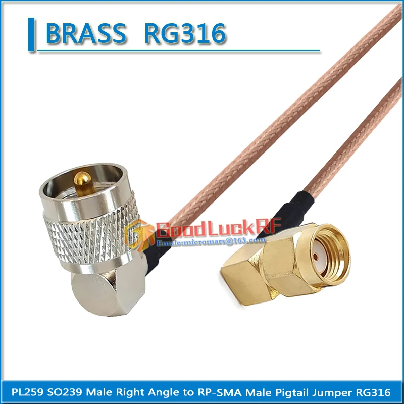 

PL259 SO239 PL-259 SO-239 UHF Male Right Angle to RP-SMA RPSMA RP SMA Male 90 Degree Coaxial Pigtail Jumper RG316 extend Cable