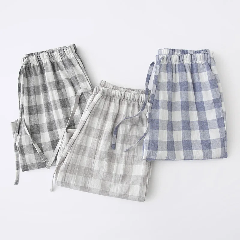 Pajamas Summer Men Can Be Worn Outside Home Shorts Pure Cotton Loose Large Size Plaid Beach Breathable and Comfortable Pants
