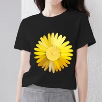womens t shirt summer classic black print commute lady top clothes beautiful daisy pattern series street style female tee shirt