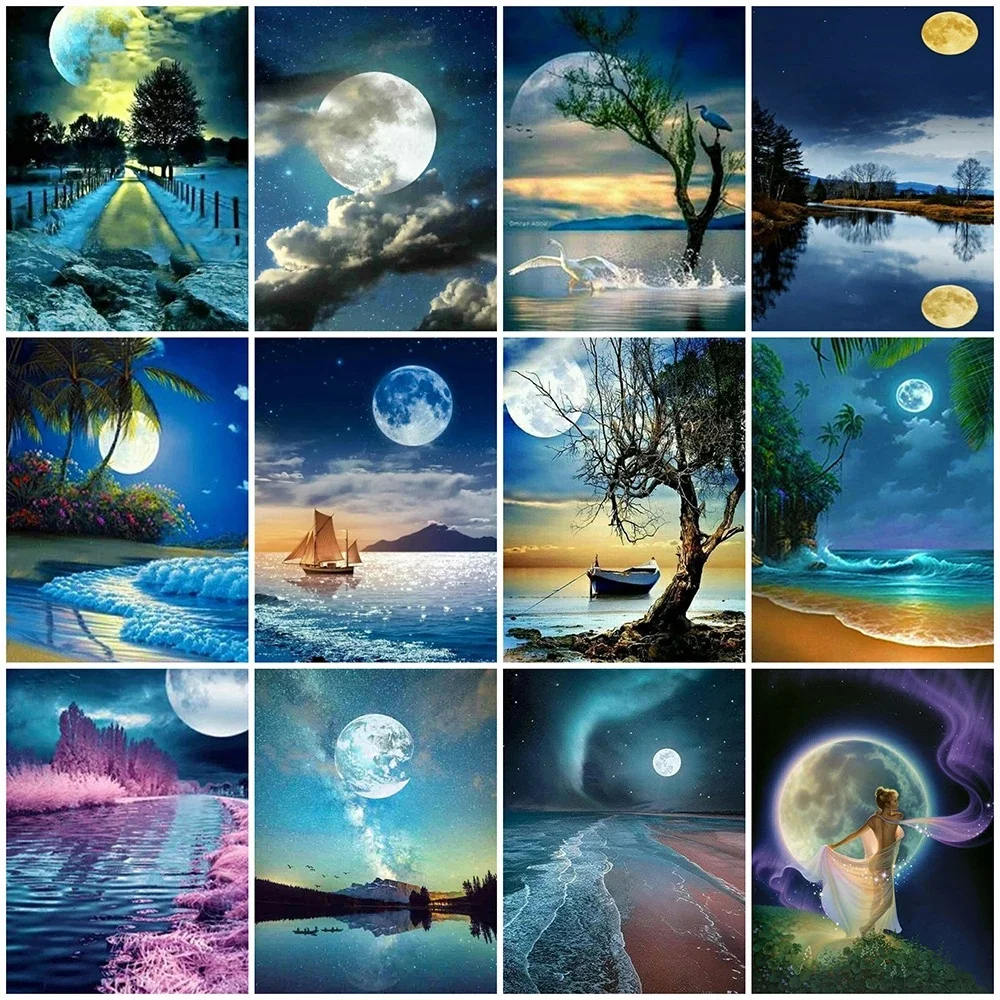 

5D DIY Diamond Painting Full Moon Landscape Moon Rhinestone Embroidery Cross Stitch Set Hand Inlaid Gifts Home Wall Decoration