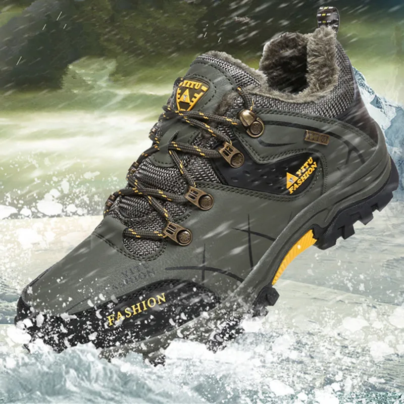 Men Anti-Skid Warm Plush Hunting Climbing Shoes Comfortable Women Durable Trekking Hiking Shoes Male Sports Sneakers Outdoor