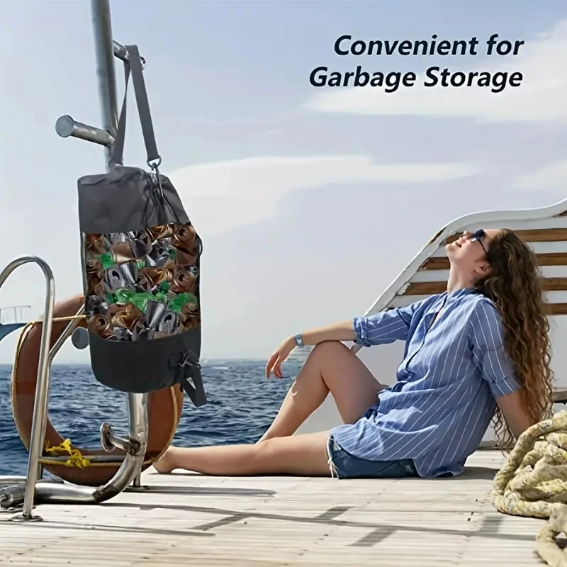 

Portable Boat Trash Can Reusable Dry Sundries Storage Bag Windproof Rope Mesh Miscellaneous Storage Bag For Surf Yacht Camping