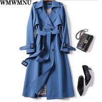 korean chic belt medium length windbreaker female popular long sleeved coat spring autumn fashion slim fit wind coat women