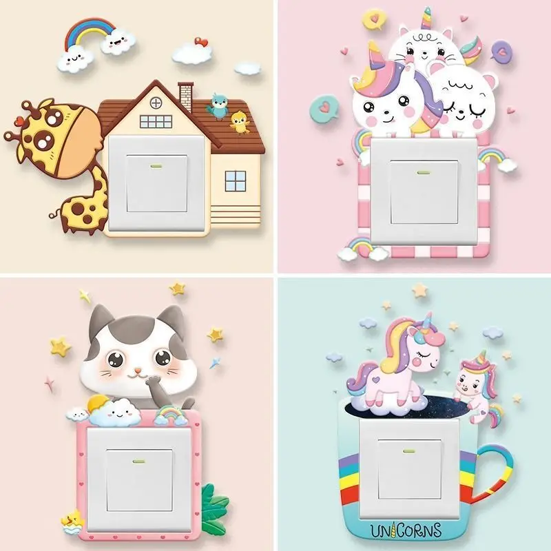 

Kawaii Cartoon Animal Switch Stickers Cute Unicorn Cat Giraffe Stickers Children Bedroom Living Room Home Decoration