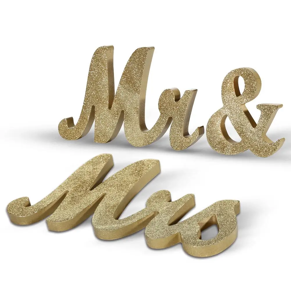 

Mr and Mrs Signs Wedding Sweetheart Table Glitter Wooden Freestanding Letters for Photo Props Rustic Wedding Decoration