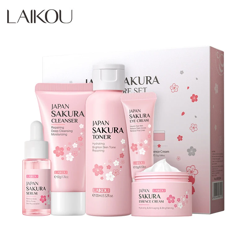 Sakura Skin Care Sets Face Cream Eye Cream Facial Cleanser Acne Blackhead Remover Korean Cosmetics Face Care Eyes Care Skincare