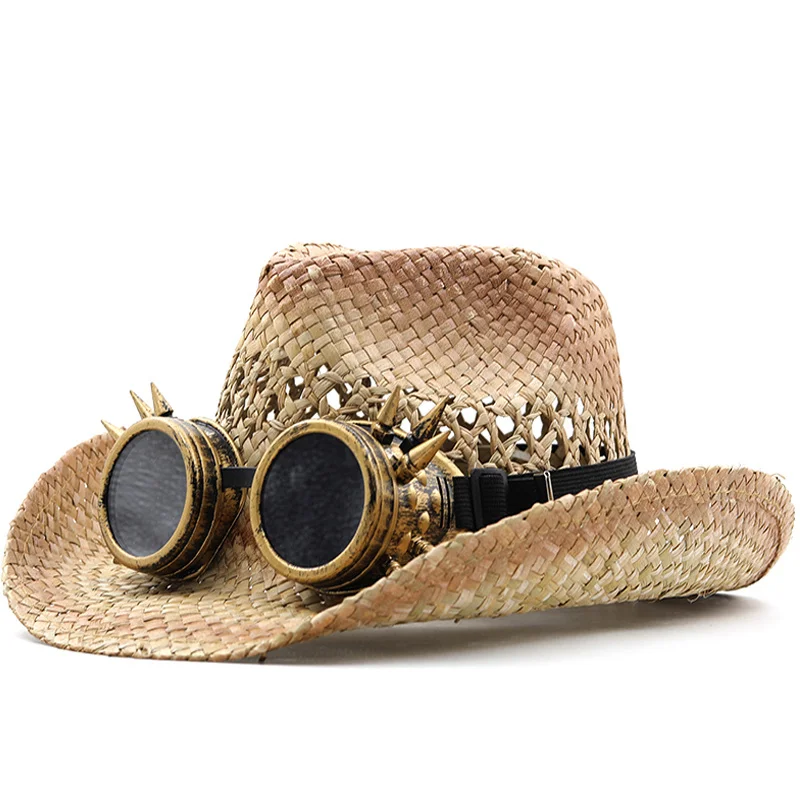 Female Simple Summer Men Cowboy Hats Straw hat Openwork Weaving Foldable Sunhats 57-58cm Outdoor Beach Women Cap