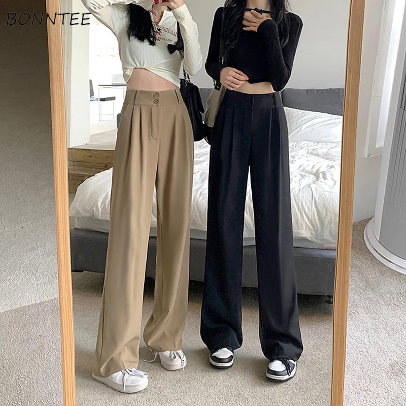

Casual Pants Women Straight Baggy New Simple Ulzzang Pure Fashion Young Spring All-match Hot Sale Pantalones De Mujer Leisure