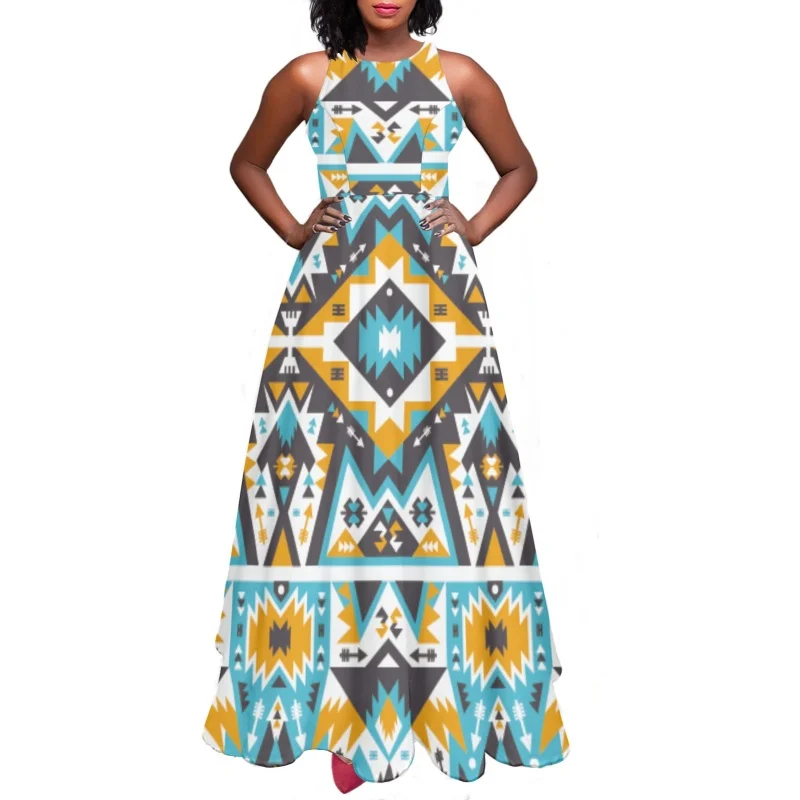 

Tribal Design Vestidos Dress for Female One Piece Women Sundress Outfits Dropshipping All-match Elegant Ladies Slip Long Dresses