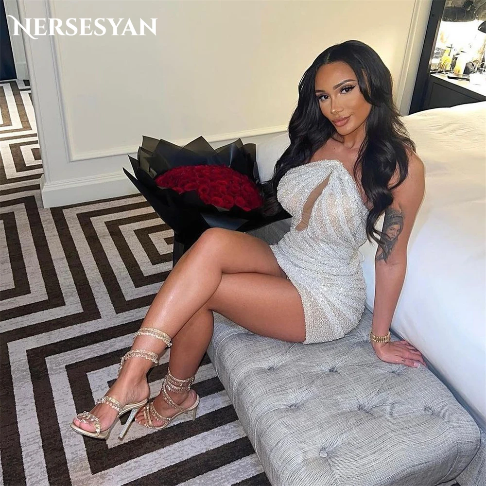 Nersesyan сексуальные блестящие Мини коктейльные платья с открытыми плечами женские