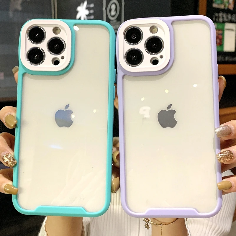 

Fashion Transparent Phone Case For iPhone 11 12 13 Pro Max XS X XR 7 8 Plus SE 2020 Candy Bumper Back Cover