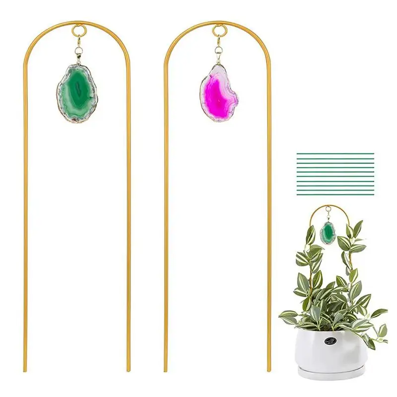 

Plant Trellis Indoor 2 Pcs Small Metal Plant Trellis For Climbing Plants Indoor With Agate Pendant DIY House Plant Trellis For