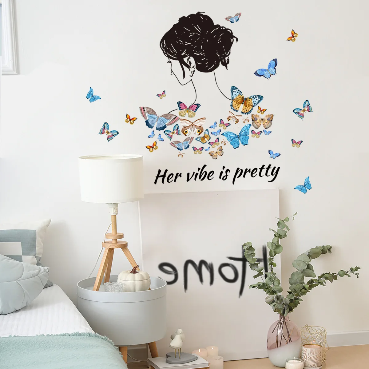 

Cartoon Beauty English Slogan Butterfly Wall Stickers Living Room Bedroom Creative Decorative Wall Stickers Furniture Stickers
