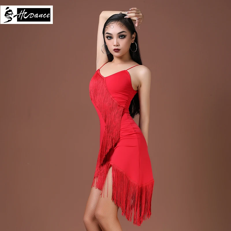 Vestido de baile latino para mujer, ropa de actuación profesional para adultos, negro y rojo, falda de baile latino, set-A3278, novedad de 2022